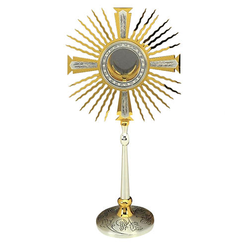 Monstrance gold and silver-plated brass, base decorated with gra 1