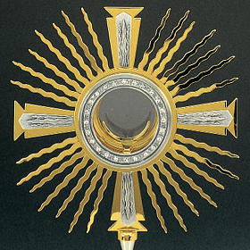 Monstrance gold and silver-plated brass, base decorated with gra