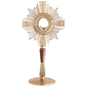 Monstrance, Alpha Omega crosses, gold-plated brass