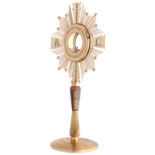 Monstrance, Alpha Omega crosses, gold-plated brass 3