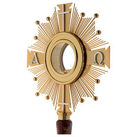 Ostensorio latón dorado con alfa, omega y cruces