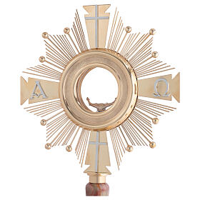 Ostensorio latón dorado con alfa, omega y cruces