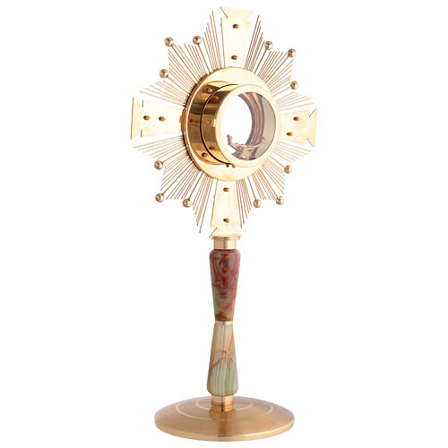 Ostensoir en laiton doré alpha, omega, croix 9