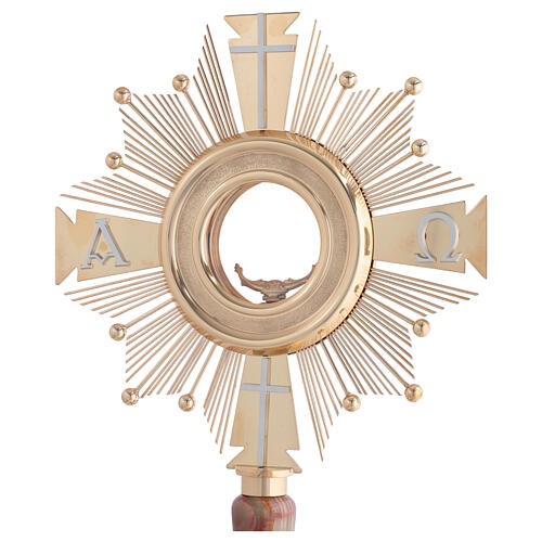 Monstrancja pozłacany mosiądz alfa omega krzyże 2