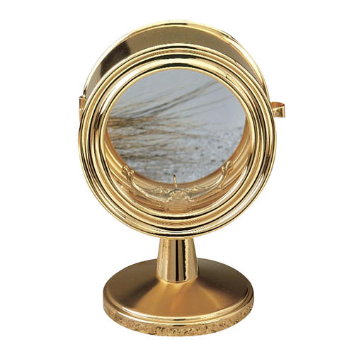 Monstrance, gold-plated brass, glass case 10 cm diameter 1
