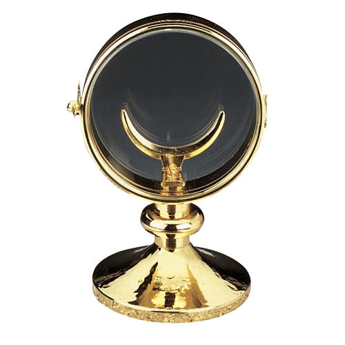 Monstrance, gold-plated brass, glass case 11 cm diameter 1
