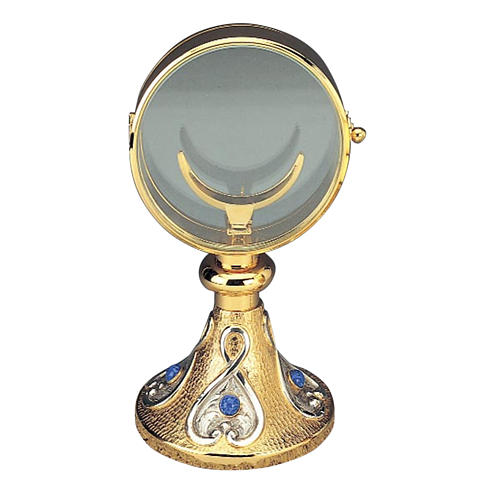 Ostensoir de chapelle  laiton cristal bleu 11 cm diamètre 1