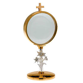 Chapel monstrance with lilies, brass 8.5 cm diam