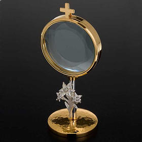 Chapel monstrance with lilies, brass 8.5 cm diam