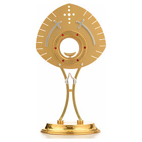 Monstrance with crosses and red stones in gold-plated brass