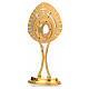 Monstrance with crosses and red stones in gold-plated brass s2