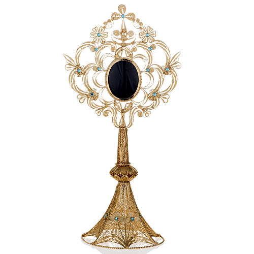 Reliquary in silver 800, golden filigree decoration, 36 cm 2