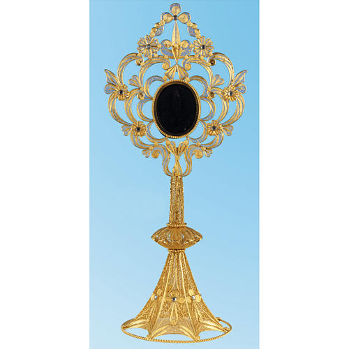Reliquary in silver 800, golden filigree decoration, 36 cm 1