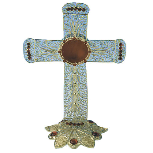 Reliquary in silver 800, golden filigree decoration with cross 1