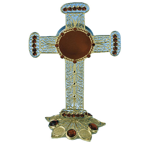 Reliquaire croix argent 800 filigrane strass 13 cm 1