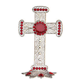 Reliquaire croix argent 800 filigrane strass 11 cm