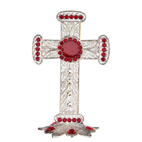 Reliquaire croix argent 800 filigrane strass 11 cm 1