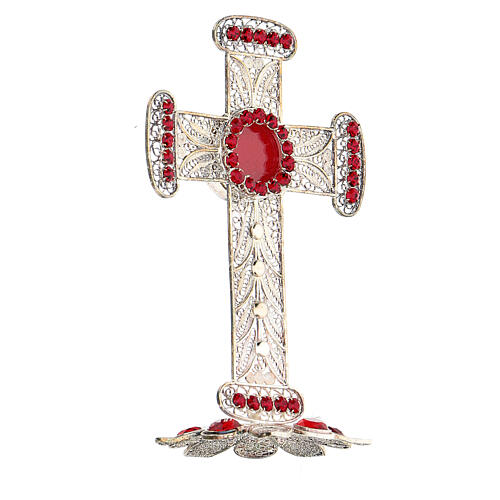 Reliquaire croix argent 800 filigrane strass 11 cm 4