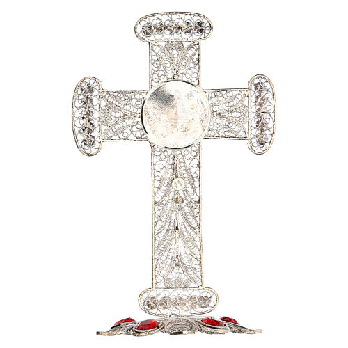 Relikwiarz krzyż filigran srebro 800 stras wys. 11 cm 7