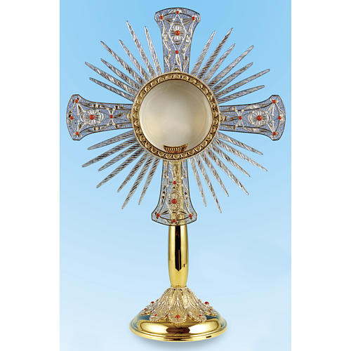 Monstrance in Silver 800, 24k gold plated with coral Stones 1