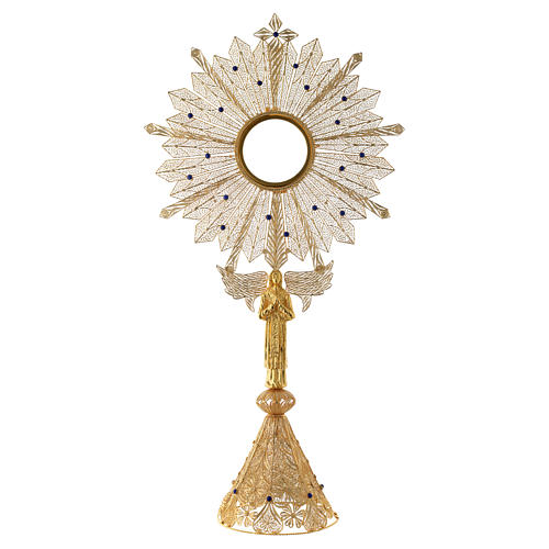 Monstrance in silver 800 filigree, lapis and removable luna 8,5cm 1