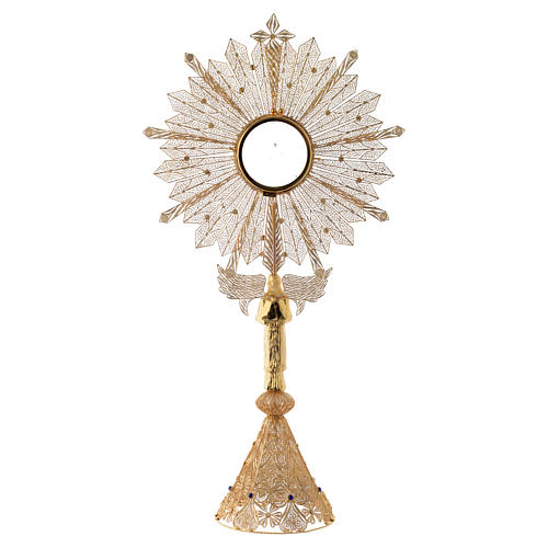 Monstrance in silver 800 filigree, lapis and removable luna 8,5cm 4