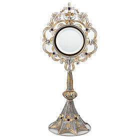 Monstrance in silver 800 filigree, removable pyx and lapis