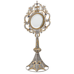 Monstrance in silver 800 filigree, removable pyx and lapis