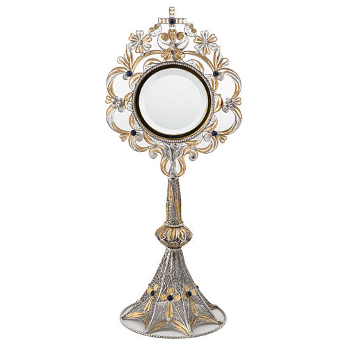 Monstrance in silver 800 filigree, removable pyx and lapis 1