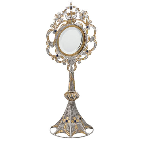 Monstrance in silver 800 filigree, removable pyx and lapis 2