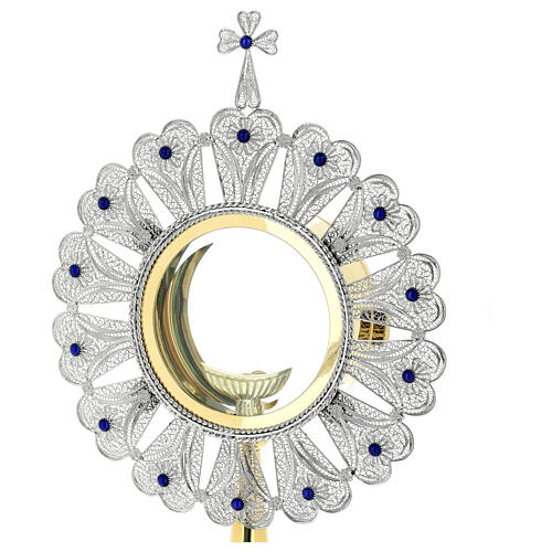 Monstrance in silver 800 with lapis lazuli and 10 cm diam. luna 2