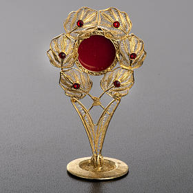 Reliquary in 800 silver, filigree, leaves, red stones