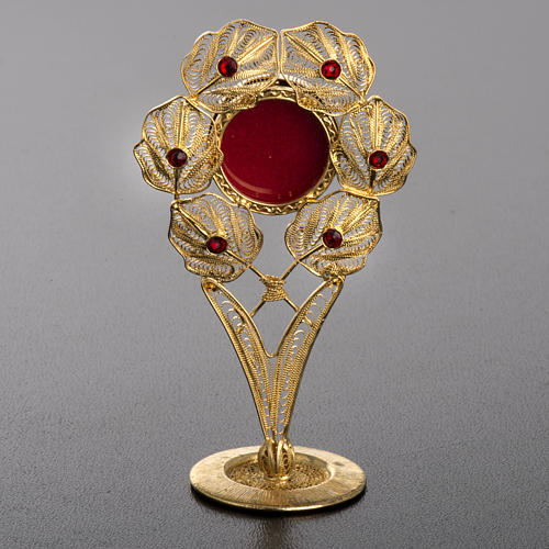Reliquary in 800 silver, filigree, leaves, red stones 2