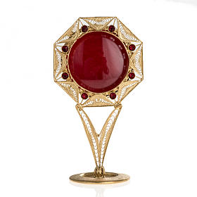 Reliquiar Filigran Silber 800 vergoldet Dekorationen rote Steine