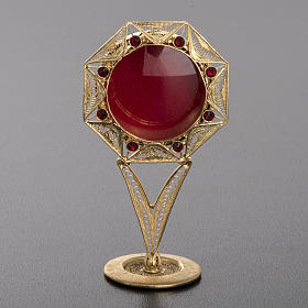Reliquiar Filigran Silber 800 vergoldet Dekorationen rote Steine