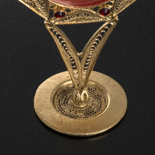 Reliquiario filigrana argento 800 dorato decori pietre rosse 4