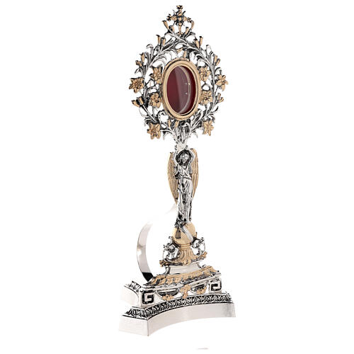 Reliquary in two tone brass with angel and flowers 3