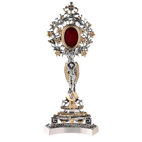 Reliquiario ottone fuso bicolore angelo fiori