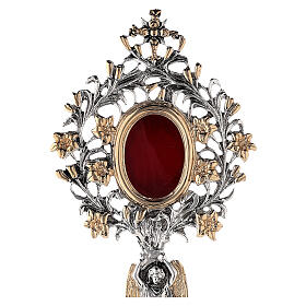 Reliquiario ottone fuso bicolore angelo fiori