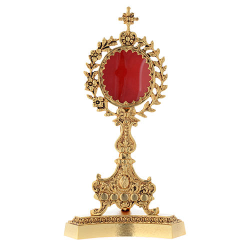 Reliquary in brass, gold-plated with base 1