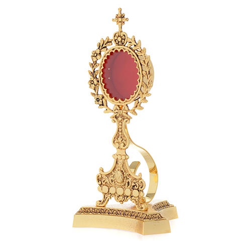 Reliquary in brass, gold-plated with base 2