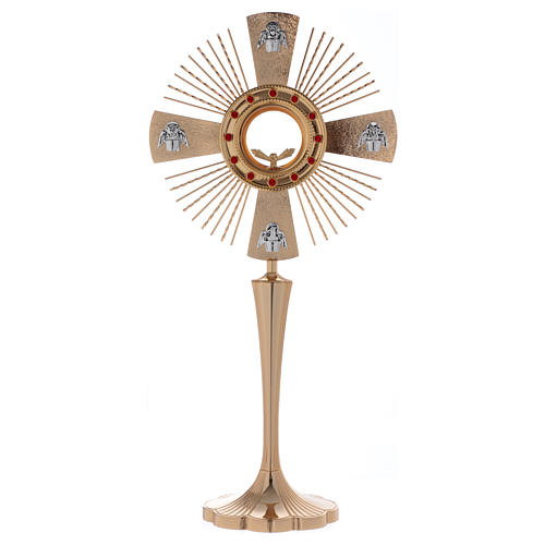 Monstrance in brass with 4 Evangelists and red stones 1