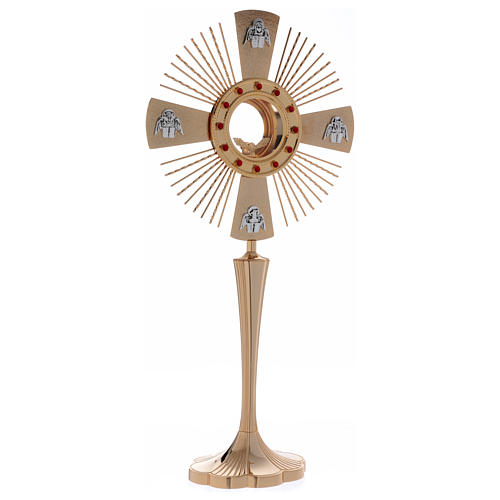 Monstrance in brass with 4 Evangelists and red stones 4