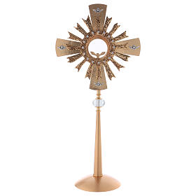 Monstrance in brass with 4 Angels and crystal pommel