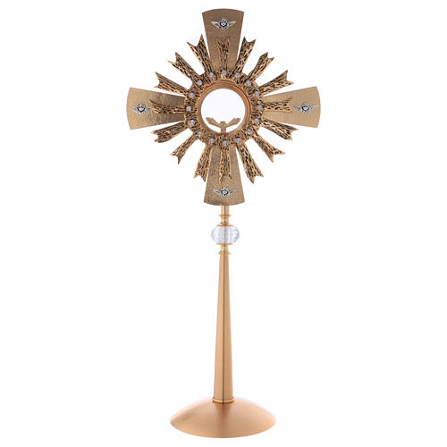 Monstrance in brass with 4 Angels and crystal pommel 1