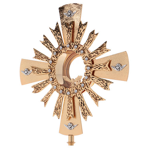 Monstrance in brass with 4 Angels and crystal pommel 2