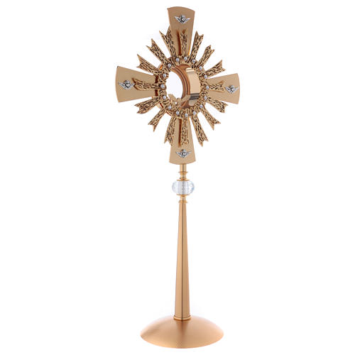 Monstrance in brass with 4 Angels and crystal pommel 3