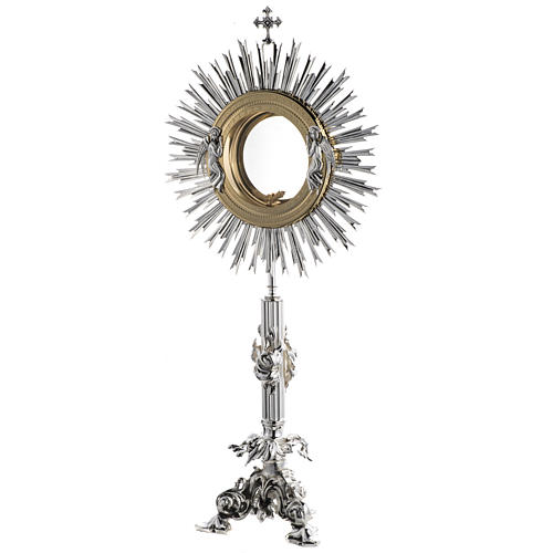 Ostensorio barocco ostia magna angeli ottone argentato 1