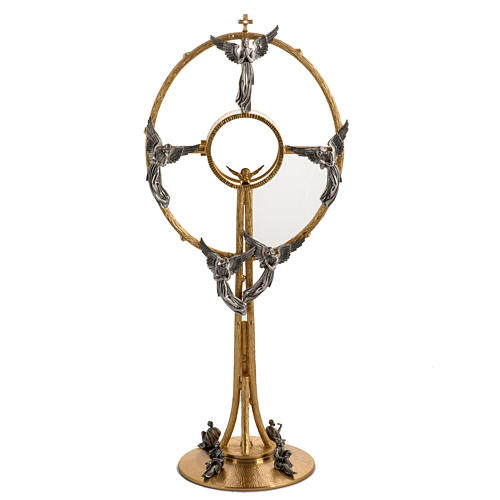 Ostensorio in bronzo dorato con angeli h 60 cm 1