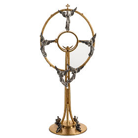 Monstrance in gold-plated bronze with angels H60cm